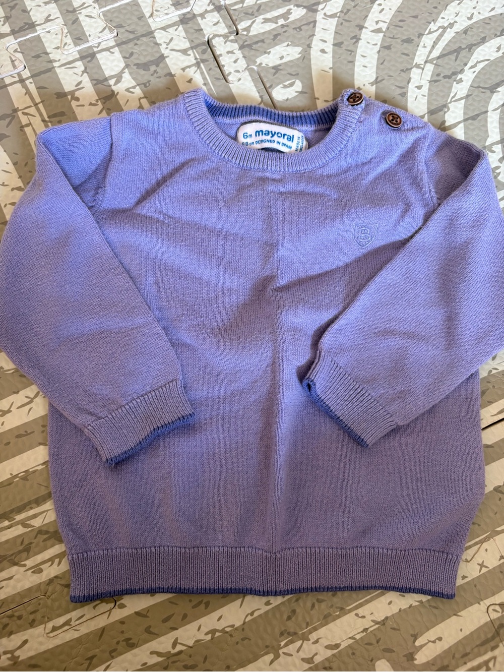 Mayoral Lavender Crewneck Knit Sweater with Shoulder Buttons
